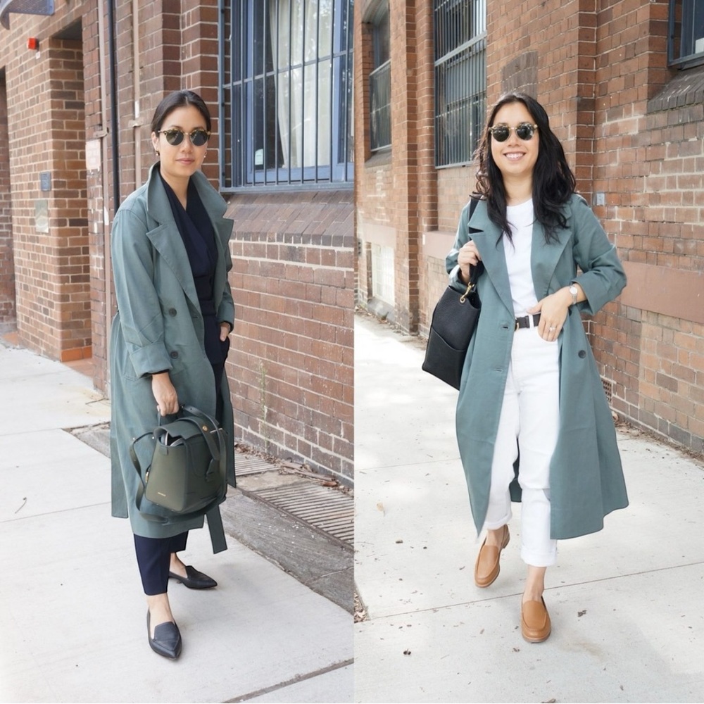Everlane NWT The Gathered Drape Trench Coat Slate Grey XL Preppy Fall Warm - Picture 5 of 15